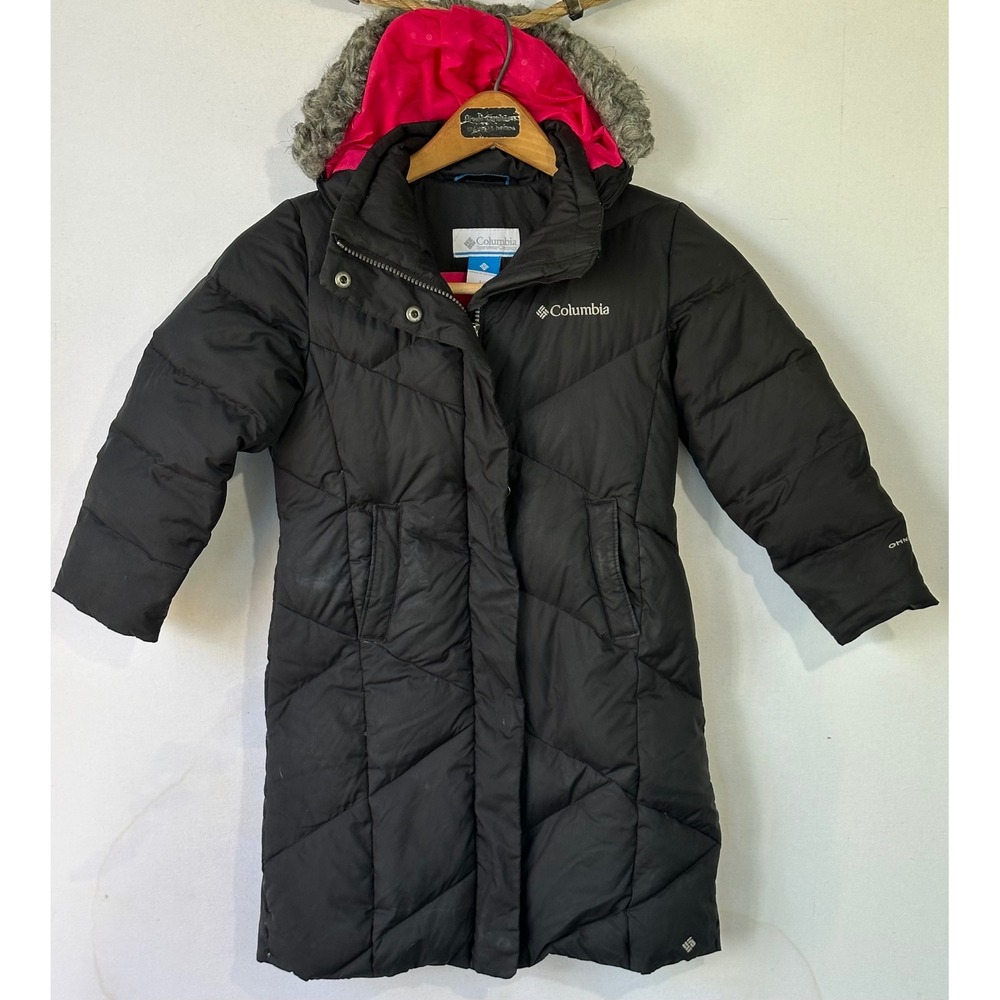 Columbia Puffer Parka Long Coat Down Insulated Girls 4/5 Black Hooded